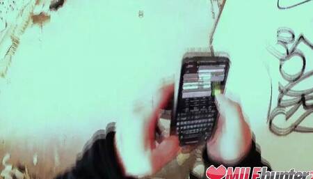 Short-haired girl is filmed while sucing a cock in abandoned building