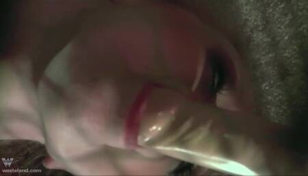 Blonde Submissive Chained In Cage With Robotic Cocks Fucking Her Mouth And Pussy At Same Time