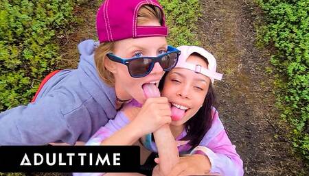 ADULT TIME - POV Hot Poly Wives Take Turns Sucking Dick And Fucking In The Wilderness