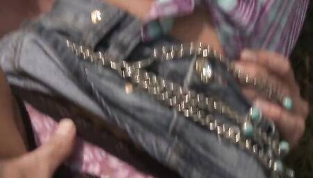 Juicy girl is spanked while fucking with a horny redneck outside