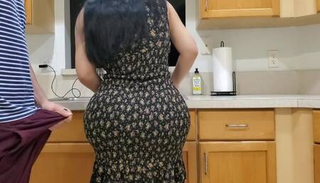 BIG ASS STEPMOM FUCKS HER STEPSON IN THE KITCHEN AFTER SEEING HIS BIG BONER