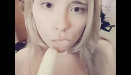 Compilation 18 year old teen sucks a banana, imagining that it is a dick