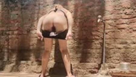 Girl pissing in panties with pad