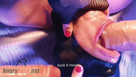 Stuffing my slave's mouth with 2 cocks at one time