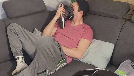 Sniffing fun with sneaker and white socks