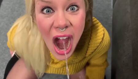 Nasty Whore Drinks Piss in Public