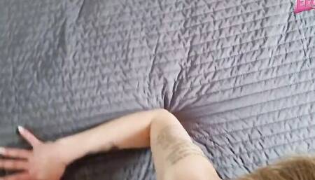 Tattooed German blonde is cautious and gets fucked with condom