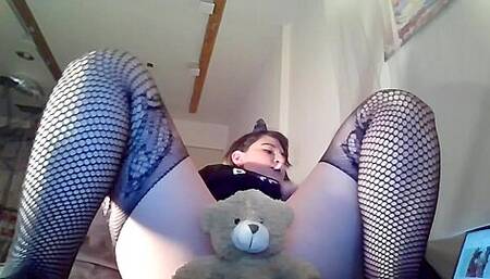 Smoking Schoolgirl Humping&edging Teddybear W Her Pretty Pussy Till She Cums Facefucking Bear Part 1
