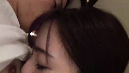 Asian MILF blows stepson while her husband is in the other room