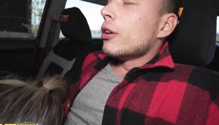 Curvy girl shakes big tits riding hard cock in the taxi cab