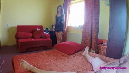 Sexy teen cock craving and having fun playing in her sexy dress