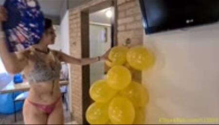 Sweet Angel Uses Her Nails and Feet to Pop Lots of Balloons