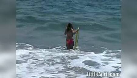 Little april outdoors showing off her body