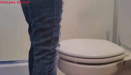 Side View Toilet Use In Ripped Jeans wmv