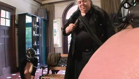 Slavegirls are flogged bound and helpless by a perverted master