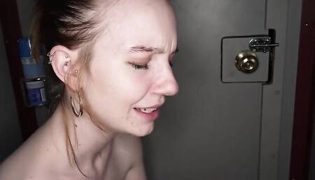 Amateur chick sucks a cock through gloryhole and gets shagged