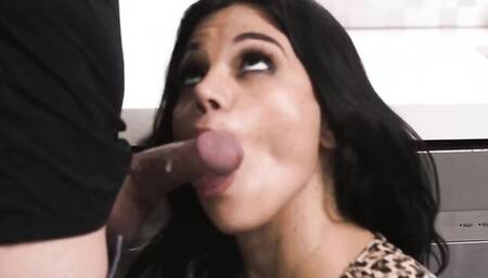 Brunette babe Mona Azar polishes a hard cock and rides it wildly