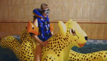 Alla naked hot fucks an inflatable cheetah in the pool and wears an inflatable Snorke Pro vest!!!