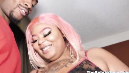 Curvy ebony woman is filming herself while being fucked by her man