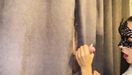 Slutty blonde sucks a dick through a gloryhole and gets fucked