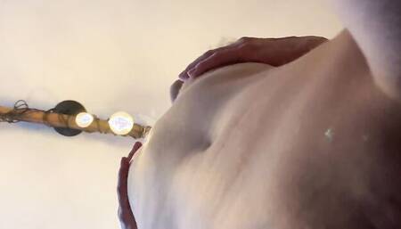 Amateur girl is filming herself while playing with a massive dildo