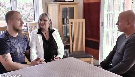 Mature woman blows that bald man and bends over to be fucked