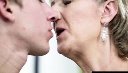 Horny man sucks mature woman's tits and fucks her to the balls