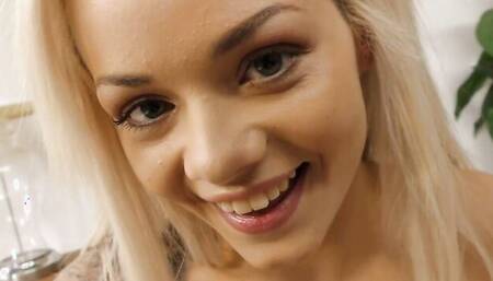 Pretty blonde girl Elsa Jean strokes a cock in POV-style video