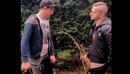 Pissing on slave outdoor