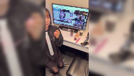 Femboy analplay secretly in Internet cafe