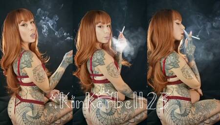 Smoking in Red lingerie