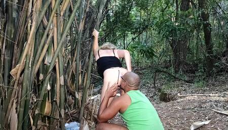 Fucking behind the trees in a public park with a BBC