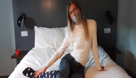 0050 Fluffy Socks Make for a Massive Mouth Stuffing in my Self-Gagged Day Out! Duct Tape Gag for Girl in Glasses! Part 1 of a 2 Part Custom Video! WMV Version