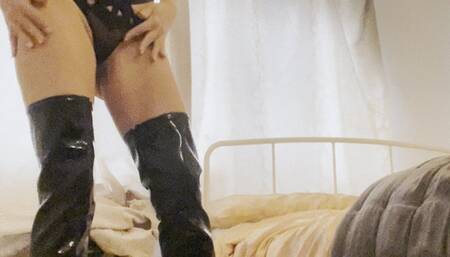 cum with electric toothbrush pvc boots butt plug