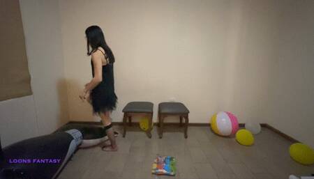 Owllete blows up a jumbo beach ball