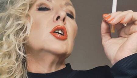 Smoker Mistress makes POV shot with a human ashtray fantasy*close up*chain smoke*many spit*smoke breath*