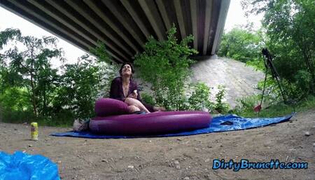 Dirty brunette fucking rough outdoor get a big facial cumshot