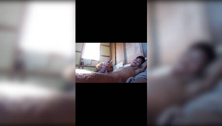 Asian Twink with hairy legs cum after workout