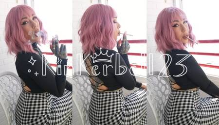 Casual smoke with slim all White cigarette