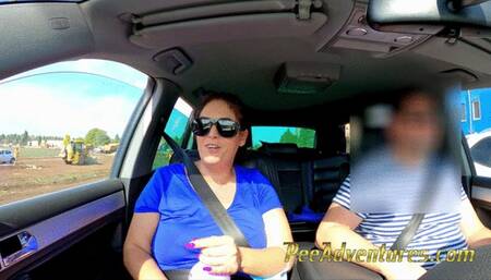 Fat girl desperate to pee, empties her big and full bladder and then she pee but on this excavator bucket