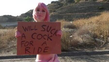 Skinny transsexual sucks dirivers cock