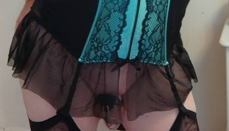 Hot cd in basque and stockings