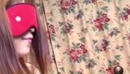 Japanese Babe with hairy pussy Blindfold Masturbating with dildo