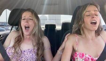 Nadia Foxx & Serenity Cox cumming hard in public drive thru with Lush remote controlled vibrators