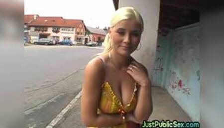 Public fucked nympho MILF drilled outdoor in wet pussy