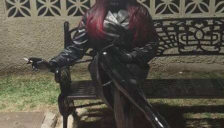 Gummed Tania walks smoking in the street