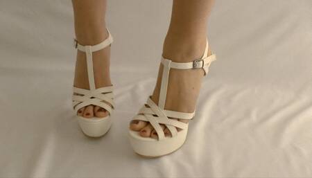 Walking in High Heels - White Strappy Platform Stiletto Sandals