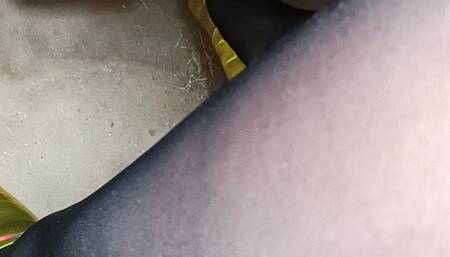 Driving fast in the benz yellow heels and black pantyhose