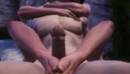 Footjob / Jerk off a cock to a millionaire with her feet on wild rocks [3D Hentai]