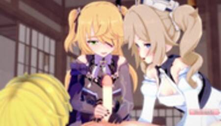 ANIME/HENTAI Genshin Impact Fischl & Barbara Threesome with blonde guy
